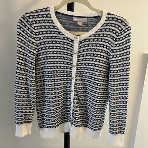 Banana Republic Silk-Blend Navy and Ivory Striped Cardigan with Gold Buttons